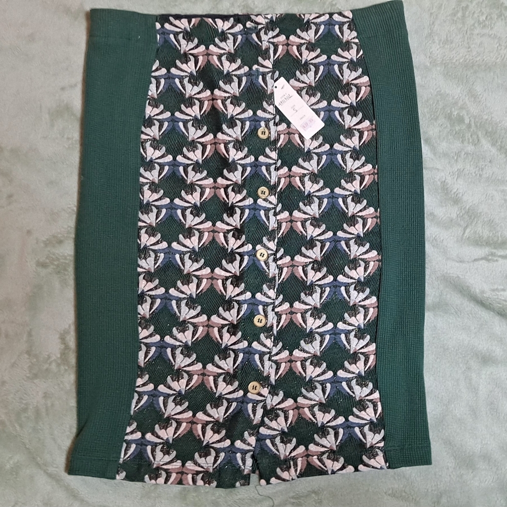 Dolan Anthropolgie Green Floral Pencil Skirt